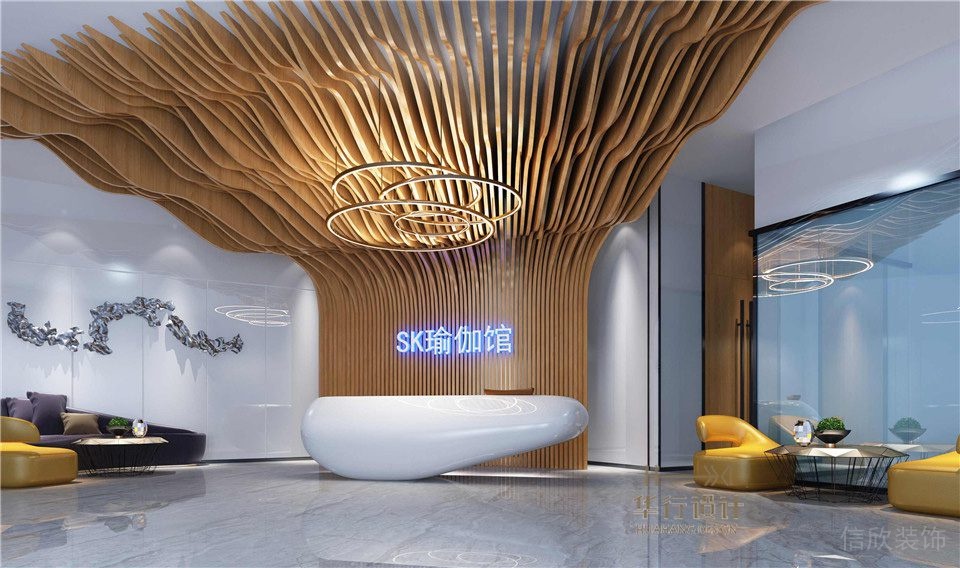 Sk深圳瑜伽館裝修設(shè)計(jì)大理石地板大廳裝修。
