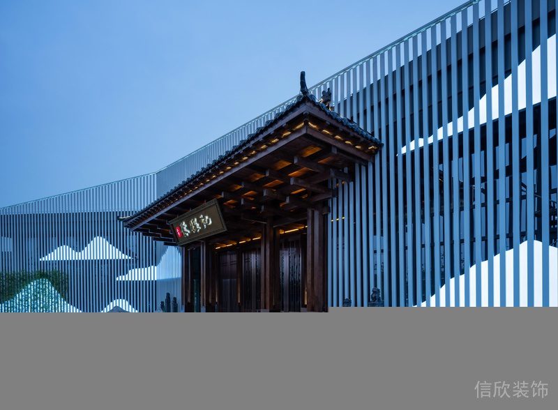 鏤空墻體創(chuàng)意設(shè)計(jì)餐廳裝修木質(zhì)門框店鋪效果圖
