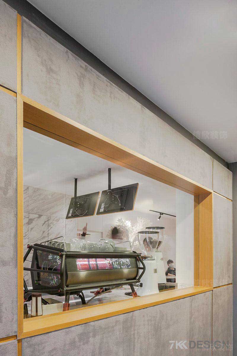 咖啡店餐廳裝修工業(yè)風(fēng)簡約吧臺鏤空墻體設(shè)計圖黃色窗套設(shè)計效果圖