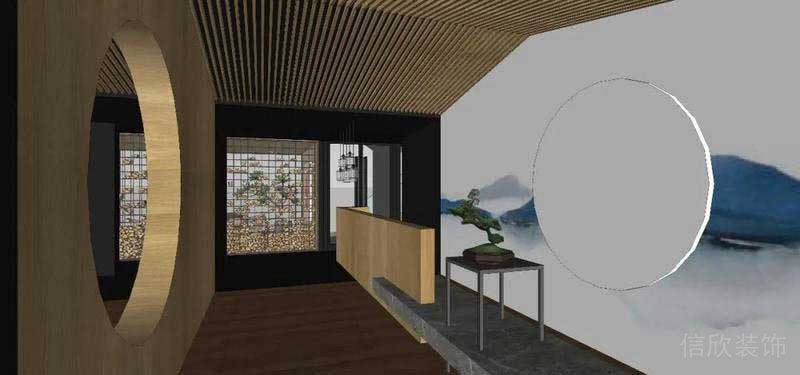 原木中式餐廳前臺(tái)效果圖