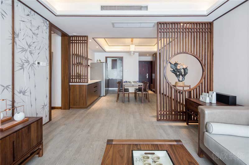 日式簡約鏤空墻體隔斷創(chuàng)意設(shè)計皮革沙發(fā)中國風大廳休息區(qū)裝修