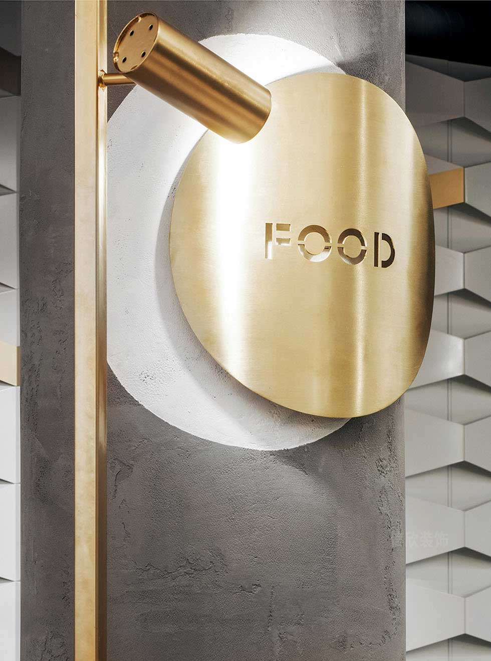 美發店裝修墻面金色圓形logo