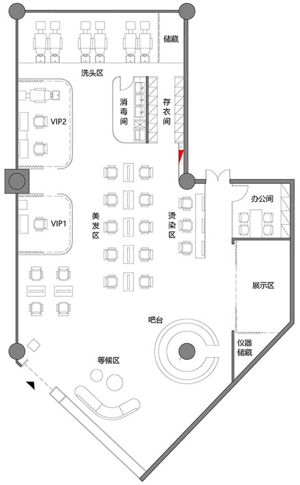 200平方美發店裝修設計平面圖