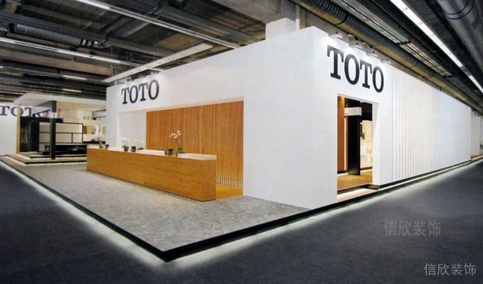 Toto品牌形象辦公室裝修效果圖內嵌式環形腳燈大理石地板裝修過道交界處效果圖