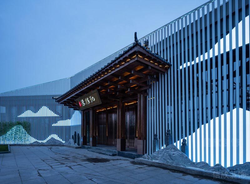 中式粵菜私房菜店鋪裝橫門店中式風現代外觀設計實景圖
