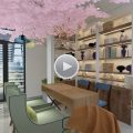 美甲工作室櫻花設(shè)計天花大理石地板按摩店裝修店鋪設(shè)計墻柜