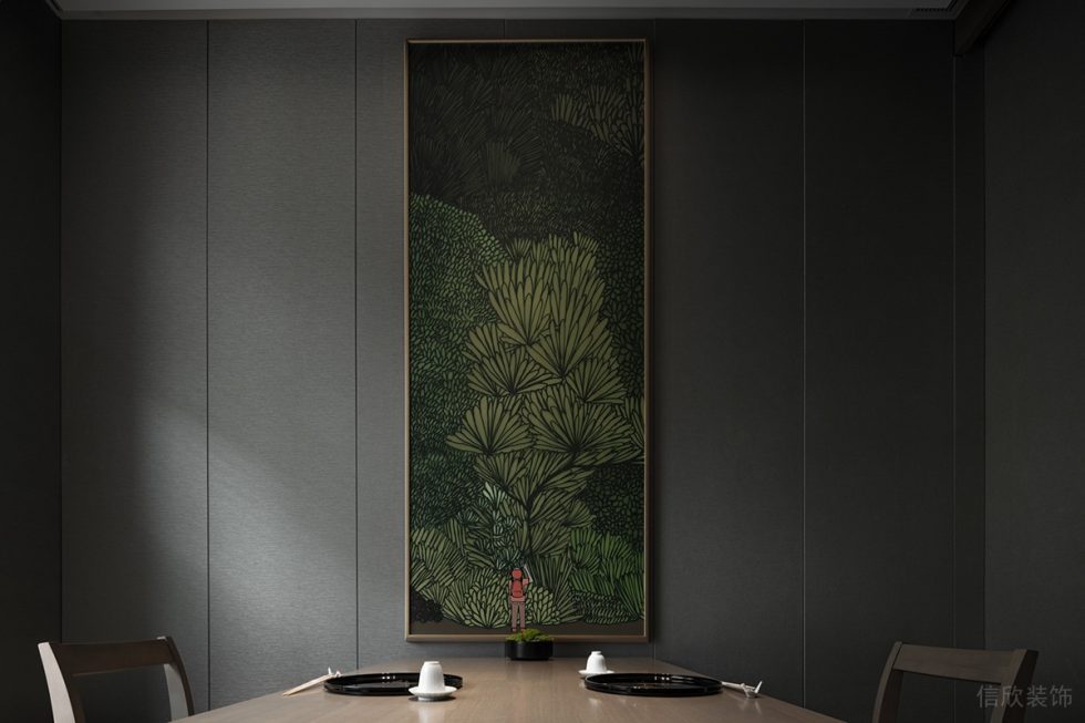 深圳龍華日式風格餐廳黑色綠盎包間設(shè)計裝修