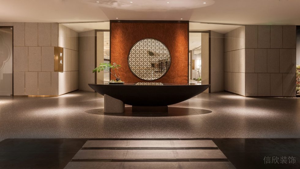 深圳市國風(fēng)高雅中式餐廳碗型黑色島臺(tái)裝修設(shè)計(jì)