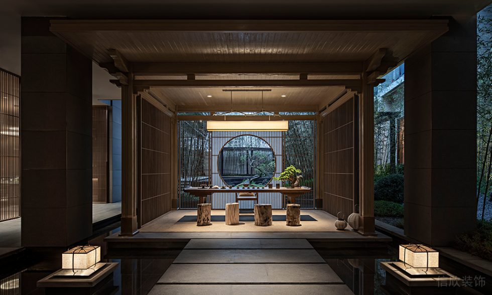 新中式風(fēng)中餐廳卡座品茶區(qū)裝修設(shè)計