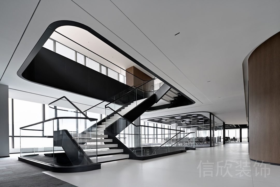 黑白色調(diào)現(xiàn)代簡約風(fēng)辦公室裝修設(shè)計效果玻璃半墻隔斷